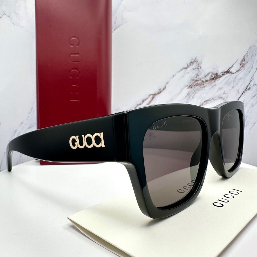CLASSY New GUCCI Sunglasses Black 54mm Square Gold Letter Logo Italy - Picture 15 of 16